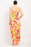 Orange/Pink Front Twist High-low Printed Dress