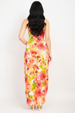 Orange Floral Front Twist High-low Printed Dress