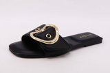 Buckle Strap Slide Flat Sandals