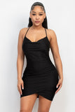 BLACK ASYMMETRICAL COWL NECKLINE DRESS