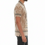 Khaki Tiger Print Polo Button Down Shirt
