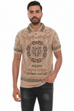 Khaki Tiger Print Polo Button Down Shirt