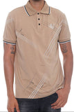 Khaki Print Polo Button Down Shirt Cotton Blend