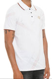 White Print Polo Button Down Shirt Cotton Blend
