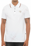 White Print Polo Button Down Shirt Cotton Blend