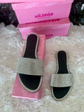 Black/Silver Embellished Slip On Sandals