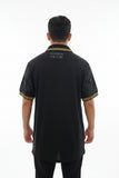 Black Print Polo Button Down Shirt Cotton Blend