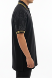 Black Print Polo Button Down Shirt Cotton Blend