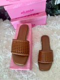 Cognac Woven Slip on Sandal