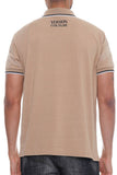 Khaki Print Polo Button Down Shirt Cotton Blend