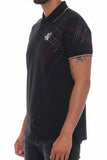 Black Print Polo Button Down Shirt Cotton Blend