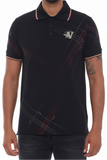 Black Print Polo Button Down Shirt Cotton Blend
