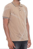 Khaki Print Polo Button Down Shirt Cotton Blend