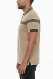 Khaki Print Polo Button Down Shirt