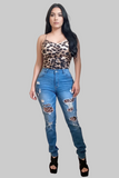 Denim Patches Leopard Jeans