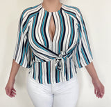 Ivory Blue & Black Stripes Top
