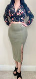 Olive High Waist Slit Midi Skirt